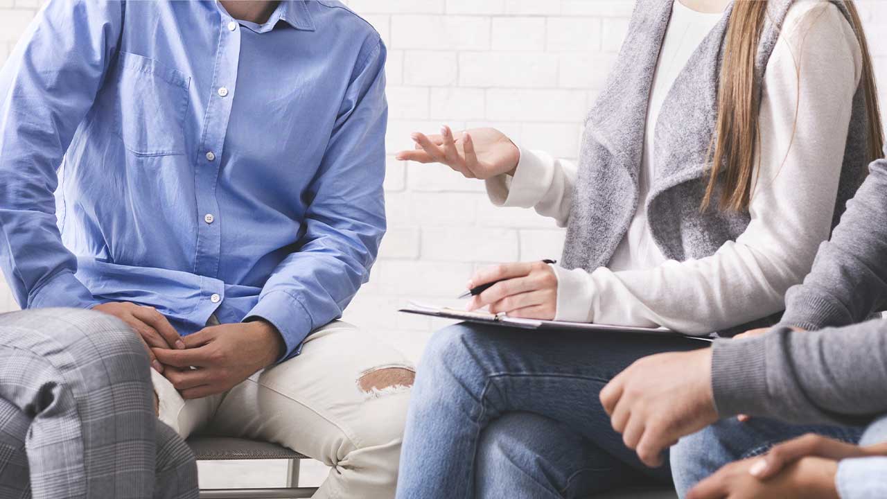 four patients in an evidence-based group therapy sessions
