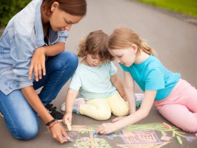 chalk art mother and daughters