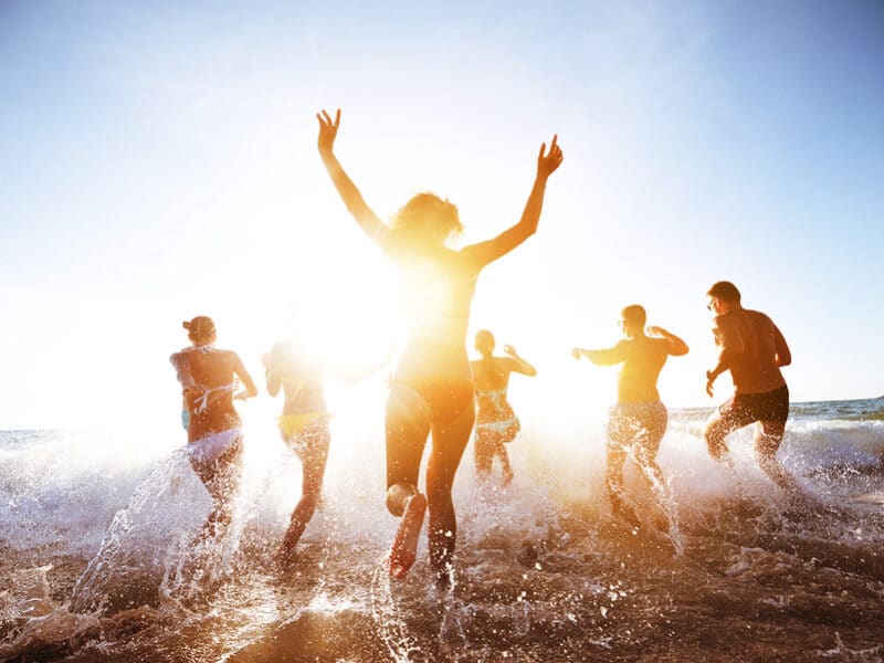 racing into the water