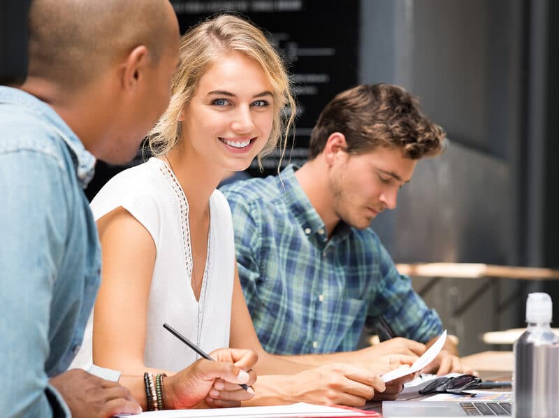 lady with men doing work