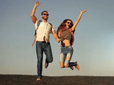 couple jumping with joy