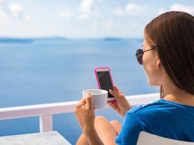 nice water view with phone and coffee