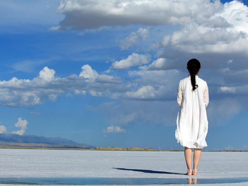 women at salt lake bed