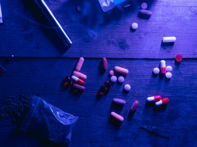 opioids randomly scattered on a table