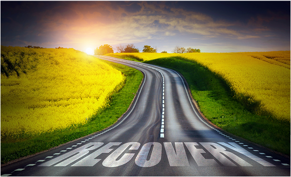 Artistic rendering showing the road to recovery for veterans in rehab.